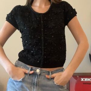 Embroidered Black Sweater Top